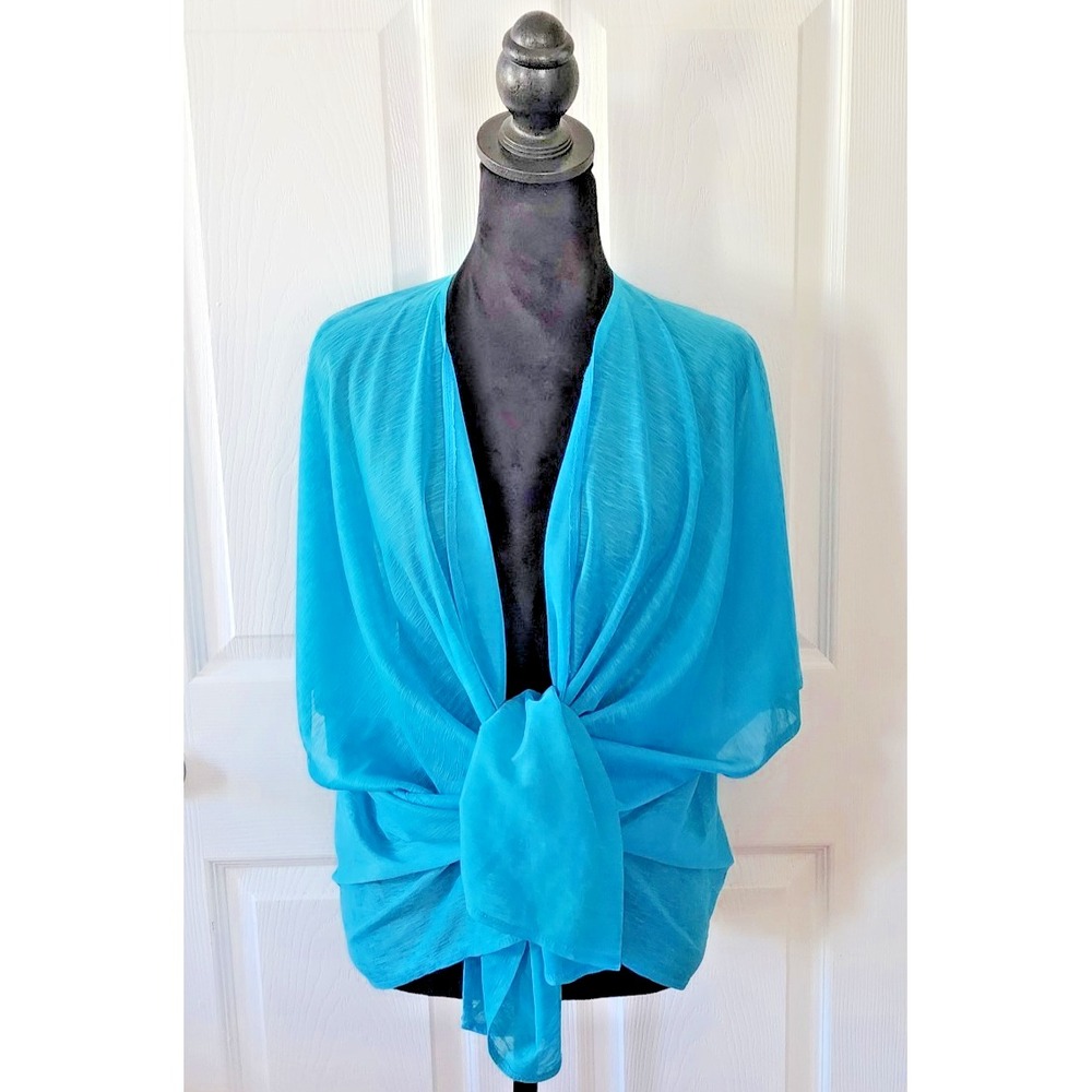 Women's Sheer Light Weight Jacket with Dolman Sleeve in Turquoise Blue One Size